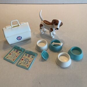 1995 Barbie Mattel Bobble Head Dog With Bone, Vet Charts, Vet Bag, Dishes